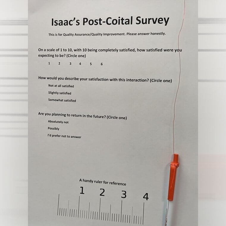 Isaac's Post-Coital Survey, Sponsored by His Roommate