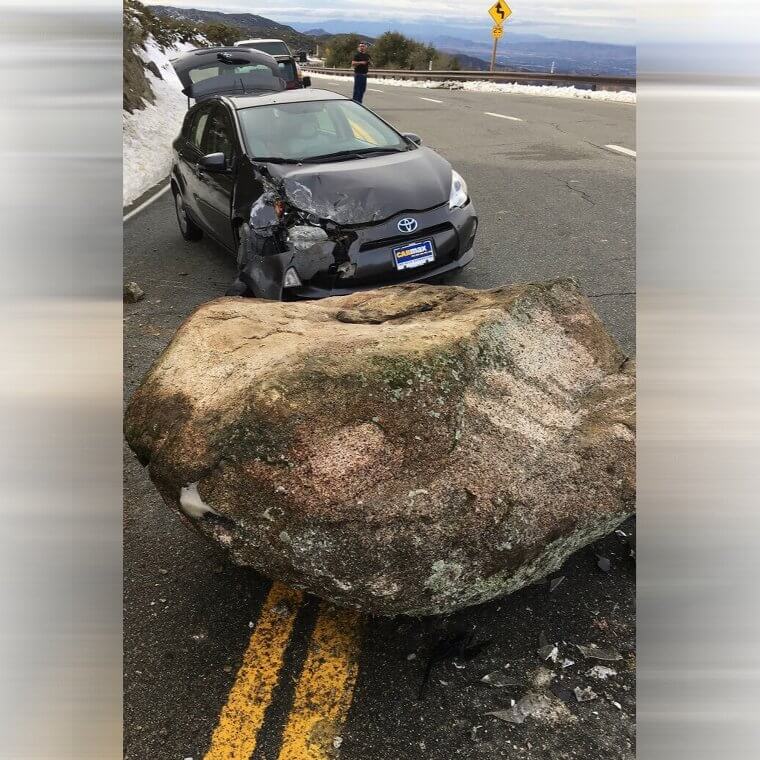 A Boulder Hit This Car but No One Was Hit